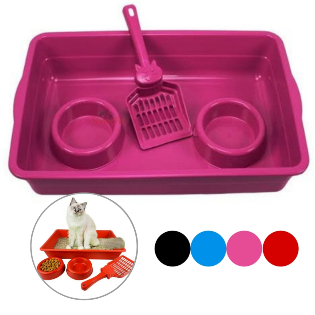 Caixa De Areia Para Gato Kit Completo Com Comedouro Pá Bebedouro Pet