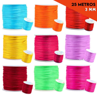 Fio De Seda 3.0 Mm - Cordão Rabo De Rato Diversas Cores - Rolo Com 25 Metros - Criar