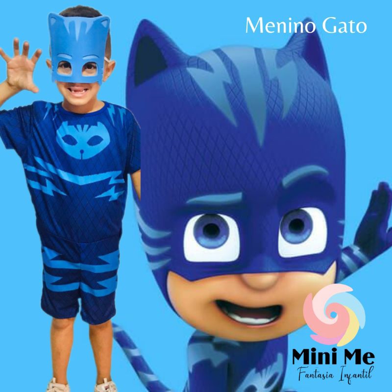kit Fantasia Menino Gato Lagartixo com Máscara PJ Maks | Shopee Brasil