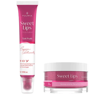 Kit Sweet Lips Gloss e Esfoliante Tutti Frutti Hidratação Profunda e Rejuvenescimento Labial Tulípia