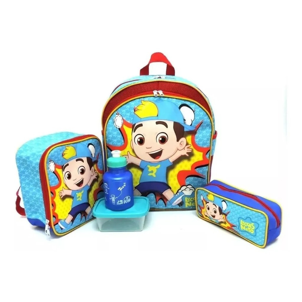 Kit Mochila Infantil Luccas Neto Estojo Duplo Escolar Costas Cor Vermelho  Desenho Do Tecido Liso