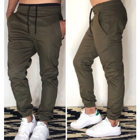 Calça Jeans Jogger com Elástico e Cordão verde Militar - Geração