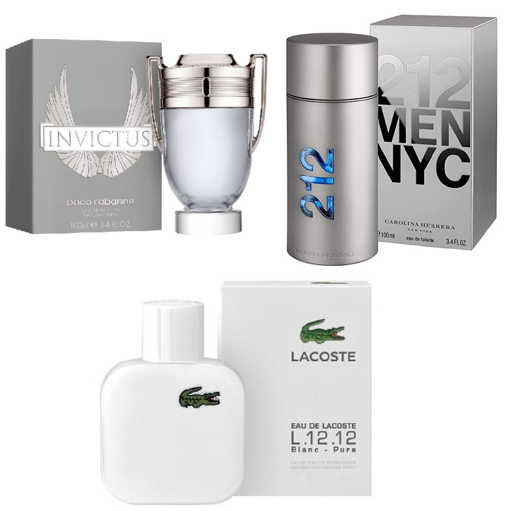 Kit 3 Perfumes Masculinos Importados Lacoste Blanc Pure Invictus Paco Rabanne 212 Men 50ml