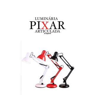 Luminária Pixar Articulada De Mesa Abajur Retrátil Base E Garra Nas Cores: PRETA VERMELHA BRANCA