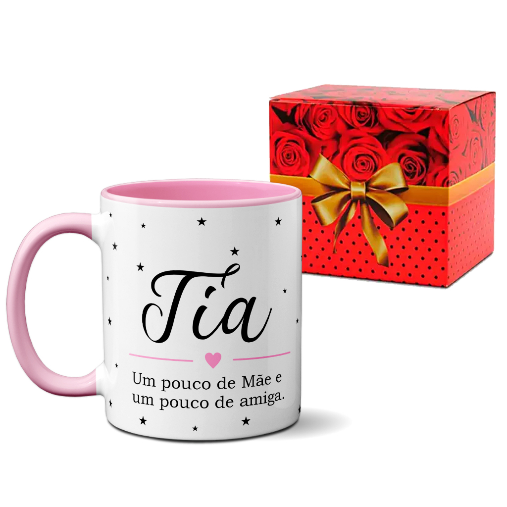 Caneca Dia Das Mães Tia Um Pouco De Mãe E Amiga Com Amor | Shopee Brasil