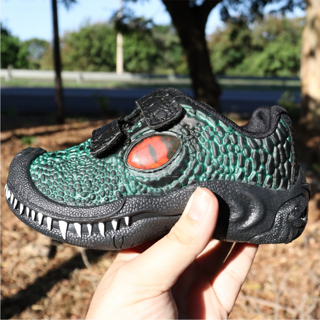 Tenis Luz Led Dinossauro T Rex Calce Fácil Infantil Menino