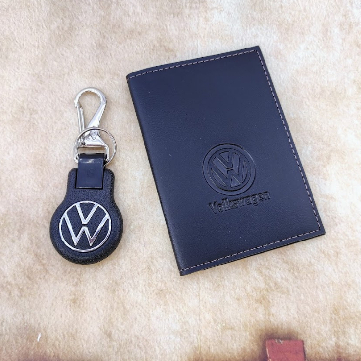 Kit Volkswagen de porta documentos em couro + chaveiro