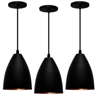 Novo Combo Kit com 3 Pendentes Soft Cone Preto Cobre Luminária Alumínio Lustre 17Cm