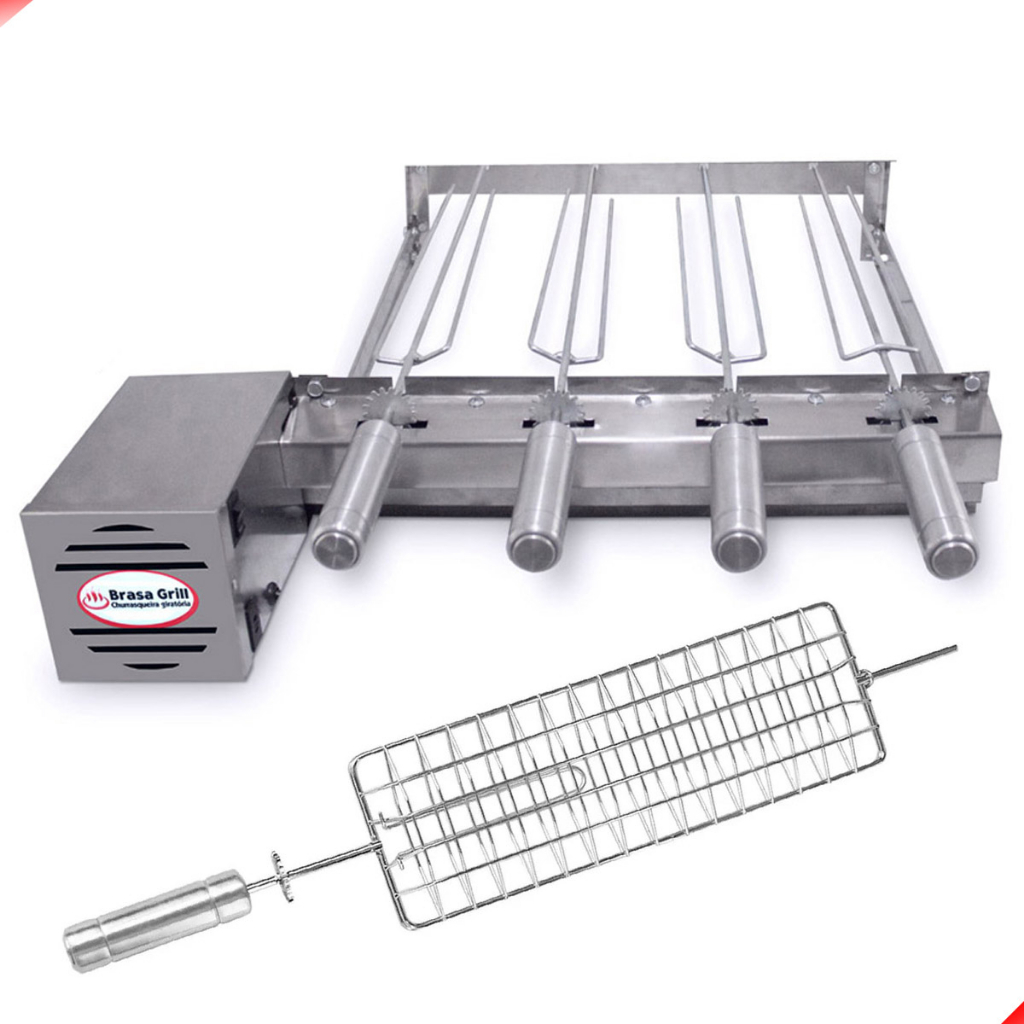 Kit Grill Inox Gira 4 Espetos Único Andar + Espeto Grelha Frango Peixe Linguiça Shopee Brasil