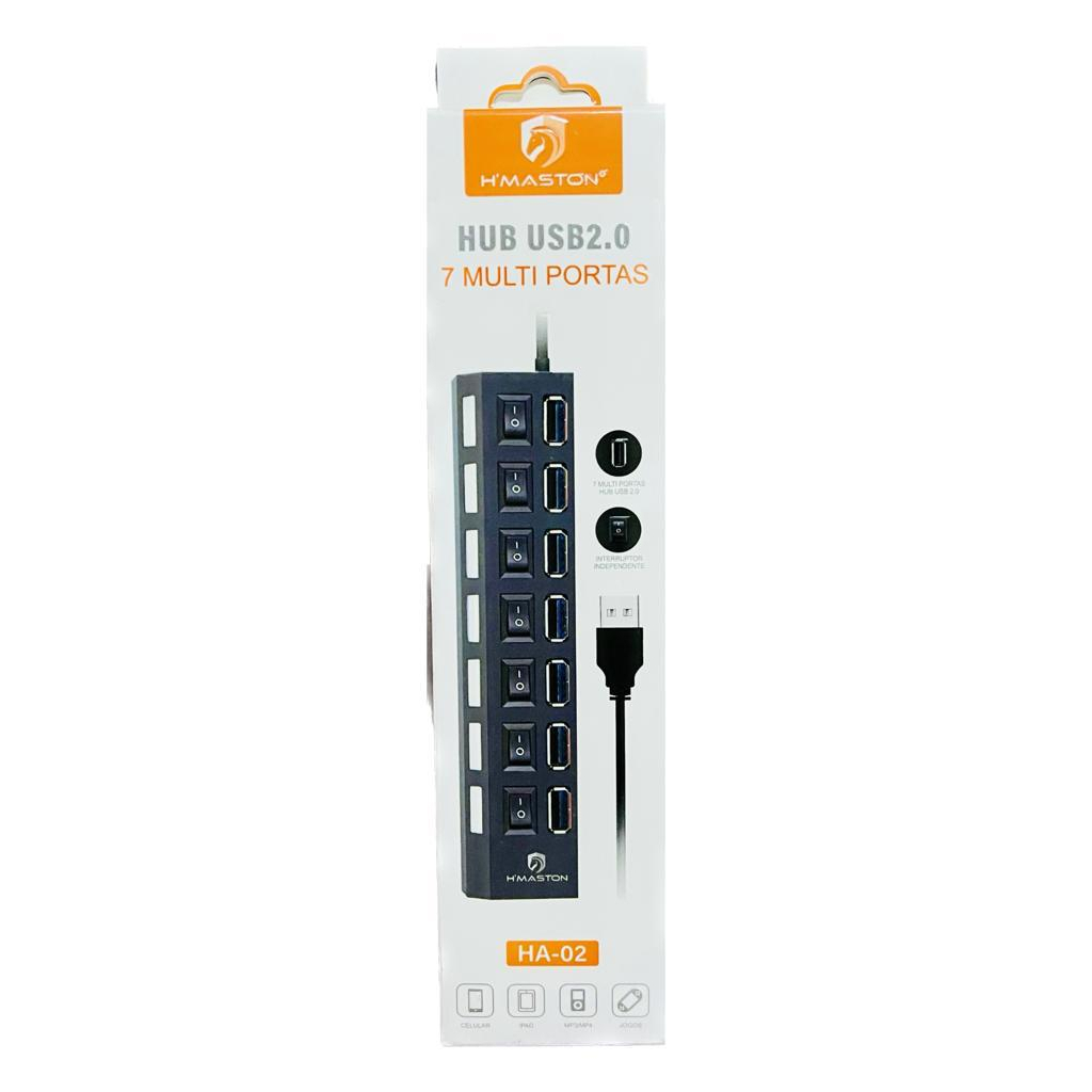Hub usb 2 0 com 7 portas adaptador expansor pen drive tv mouse