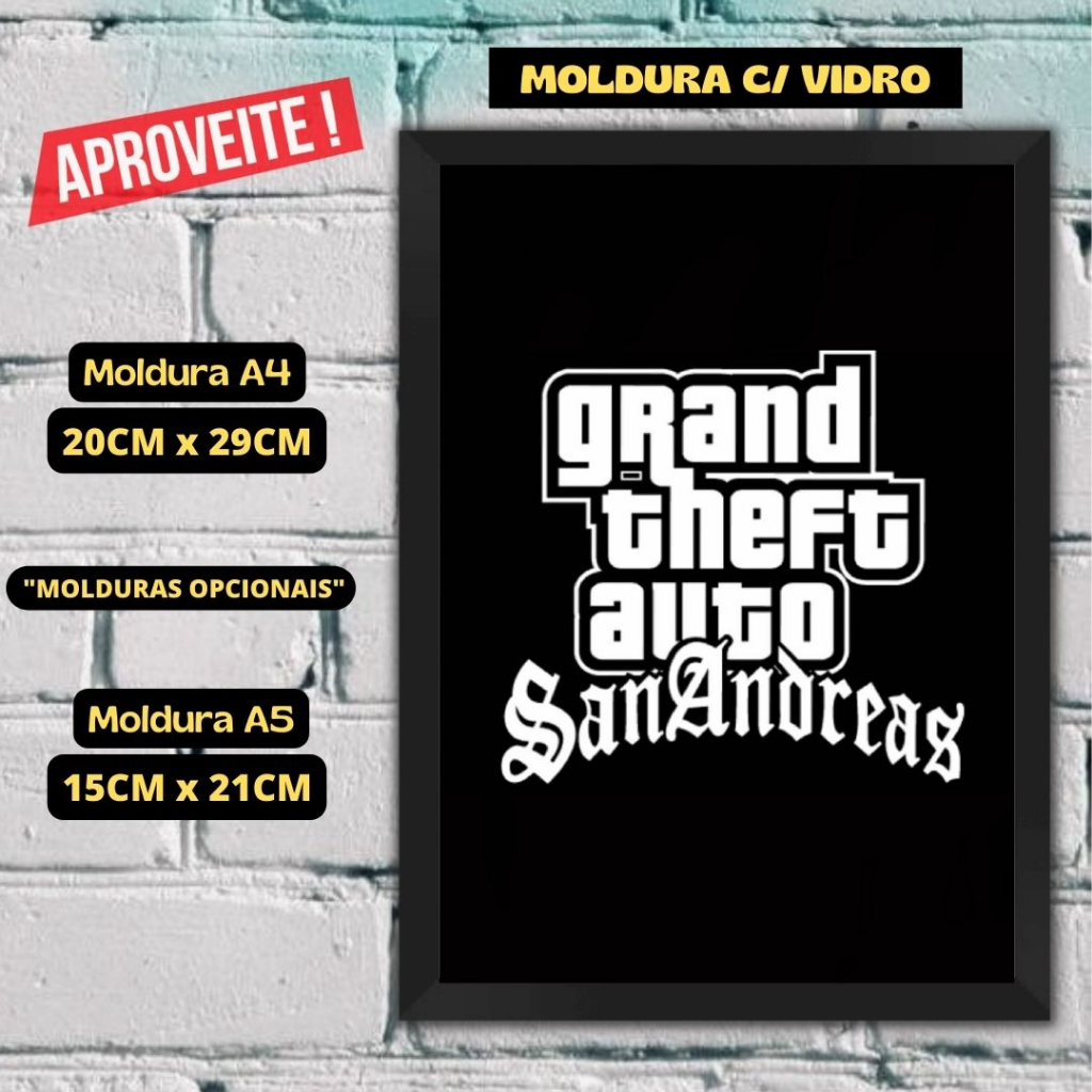 Quadro Decorativo Grand Theft Auto San Andreas Gta Ps2 30x42