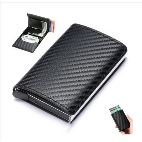 Carteiras Fibra De Carbono Porta-Cartões Masculina Marca Preta Mágica Tripla De Couro