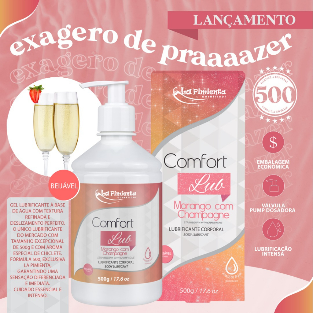 Gel Lubrificante Íntimo Comfort Lub Aquece Morango La Pimienta - 500g