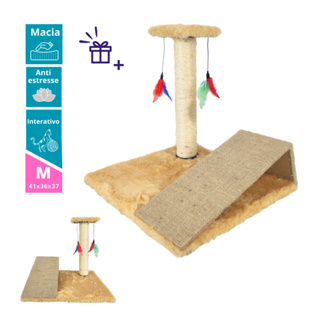 Brinquedo para Gato Arranhador com Pena e Rampa Poste Sisal