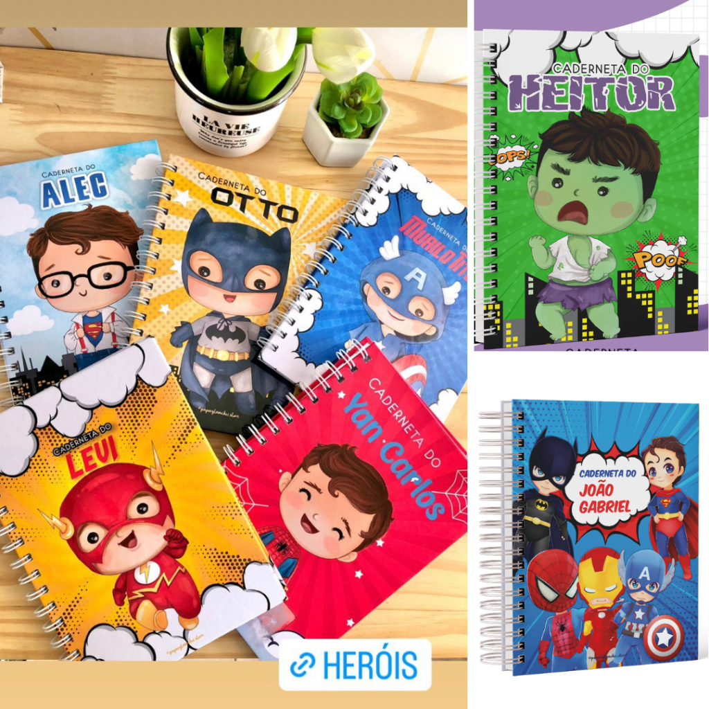 Caderneta de Vacinação Personalizada com Nome CLEAN - Heróis Meninos