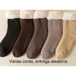 Meia Térmica de Lã com Sola Antiderrapante Quentinha Forrada Grossa - ENVIO DE COR SORTIDO