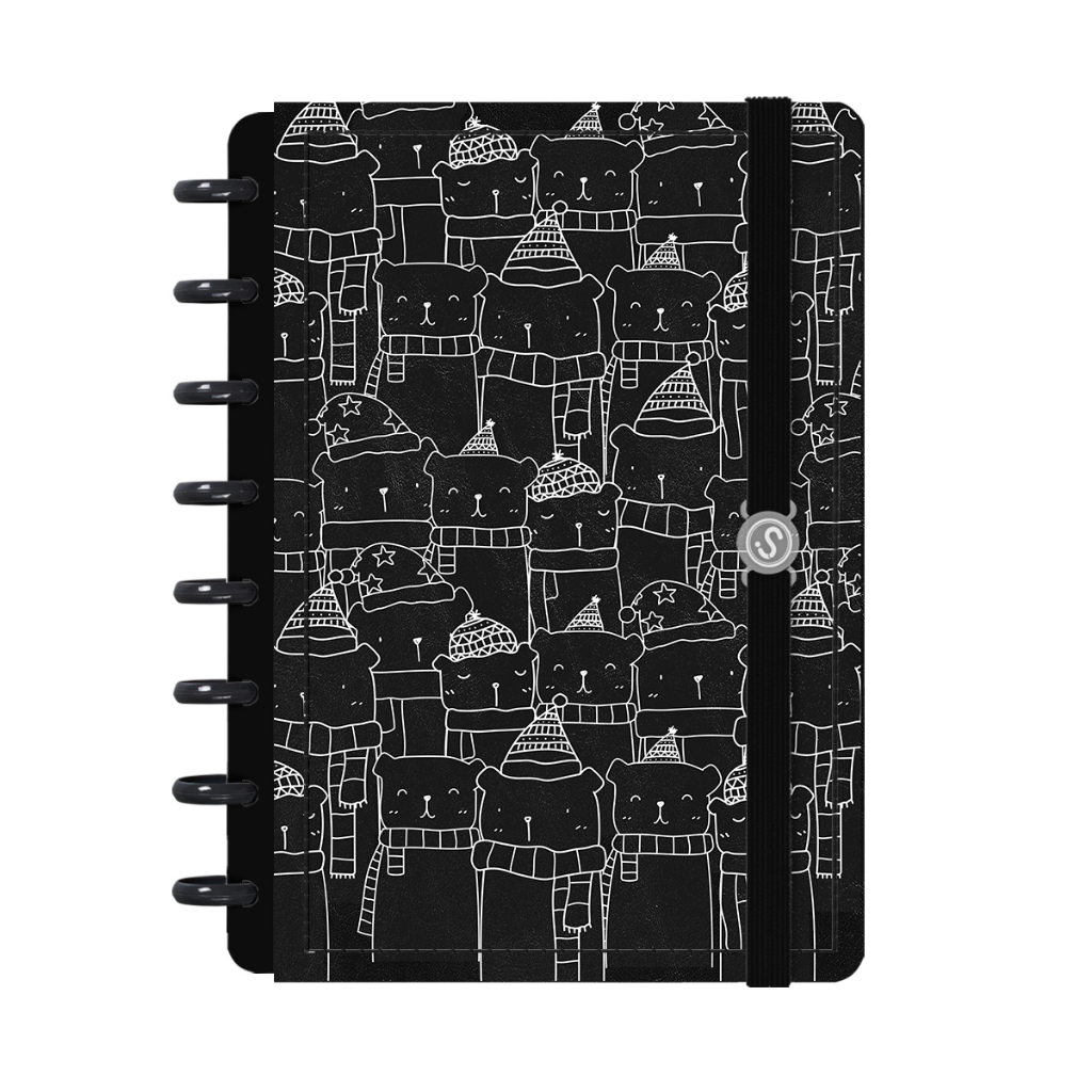 Caderno De Disco ISCOOL Capa Dura Inteligente 80 Folhas Little Bear Preto
