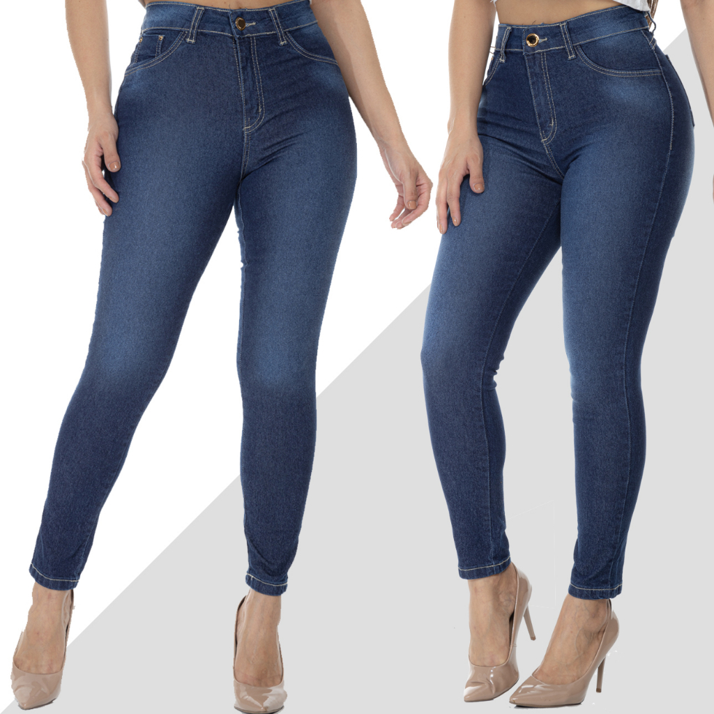 Calça Jeans Feminina Lycra (Elastano) Cintura Alta (Efeito Levanta Bum