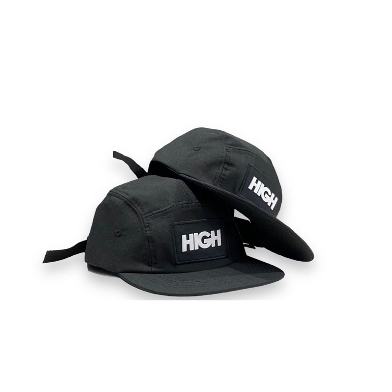 Boné Masculino Five Panel Aba Reta Modelo Aberto Strapback Fitao Preto HIGH