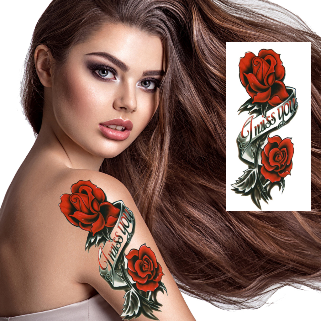 Tatuagem temporária realista flor de rosa vermelha miss you siliconada e  impermeável tatoo com duração ate 7 dias TL289 | Shopee Brasil