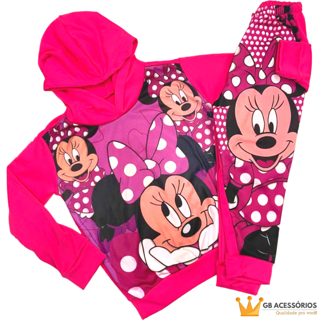 Conjunto Moletom Infantil Minnie Agasalho Menina com Capuz 2 a 10 anos ...