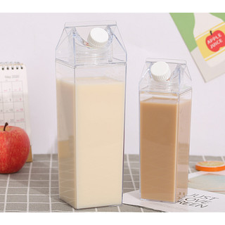 Garrafa Transparente Em Formato De Caixa Leite Portátil Geladeira 500ml e 1000ml Litros Plástico Acrílico Para Casa Cozinha Multiuso