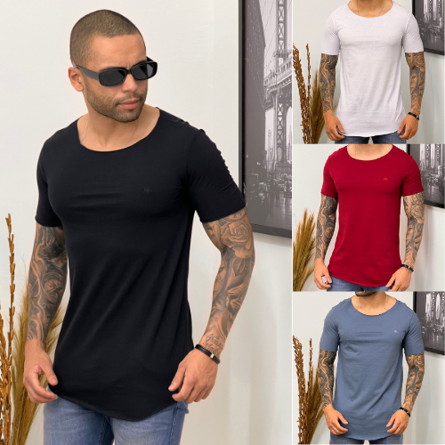 Camiseta Longline Gola Canoa Slim Oversized Masculina Original