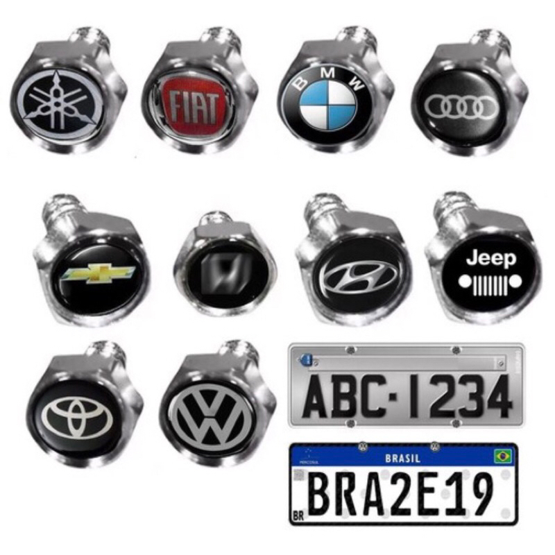 Kit Parafusos De Placa Cromado Emblema Resinado Todas Marcas