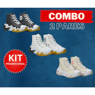 Kit 2 pares Bota Run Motion Estilo All Star Feminina Solado Tratorado Plataforma Cano Alto