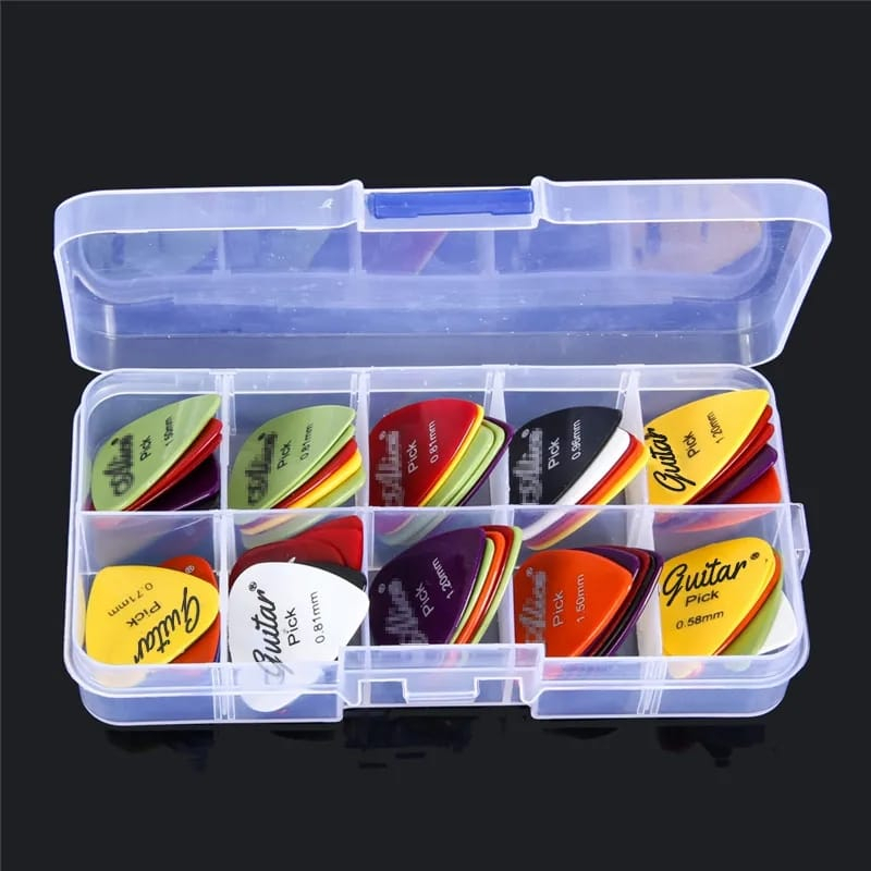 50 Palheta Paleta Violão Baixo Guitarra Medidas Diferentes + Caixa