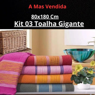 kit 03 Toalha Banhão A Maior Do Brasil 80x180 CmGigante Grande Absorção Grossa Banho Praia Piscina Lar Casa 100% Algodão