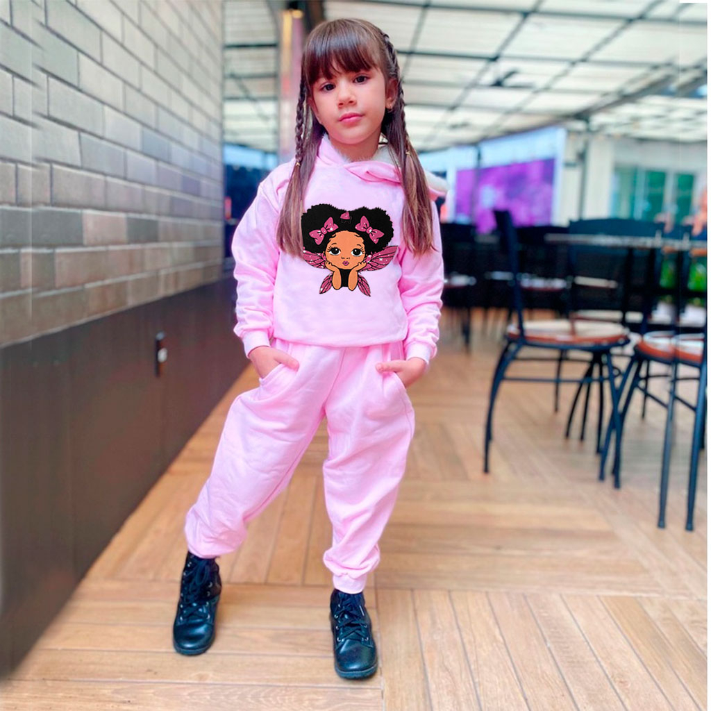 Conjunto De Menina Infantil De Frio Moda Juvenil Agasalho Inverno Kit Calça  Capuz Casaco Com Zíper Lançamento