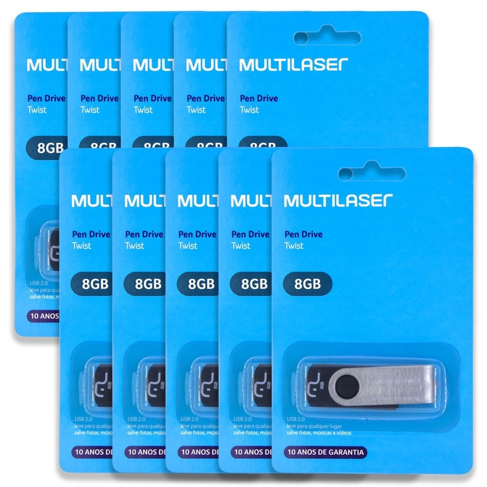Kit 10 Pen Drive Multilaser 8gb Twist 2.0 Pd587 Atacado Shopee Brasil