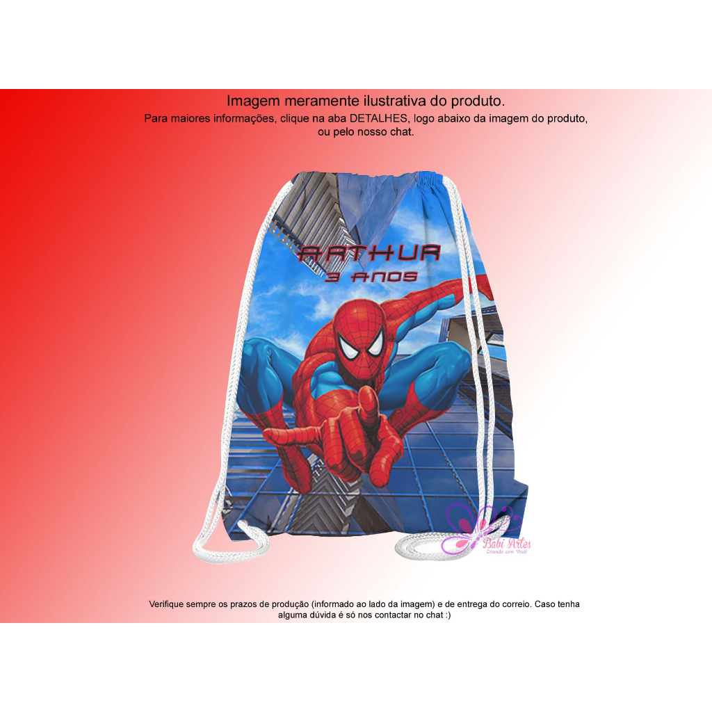 Kit c/ 10 Mochilinhas Saco Personalizadas 19x28cm Homem Aranha