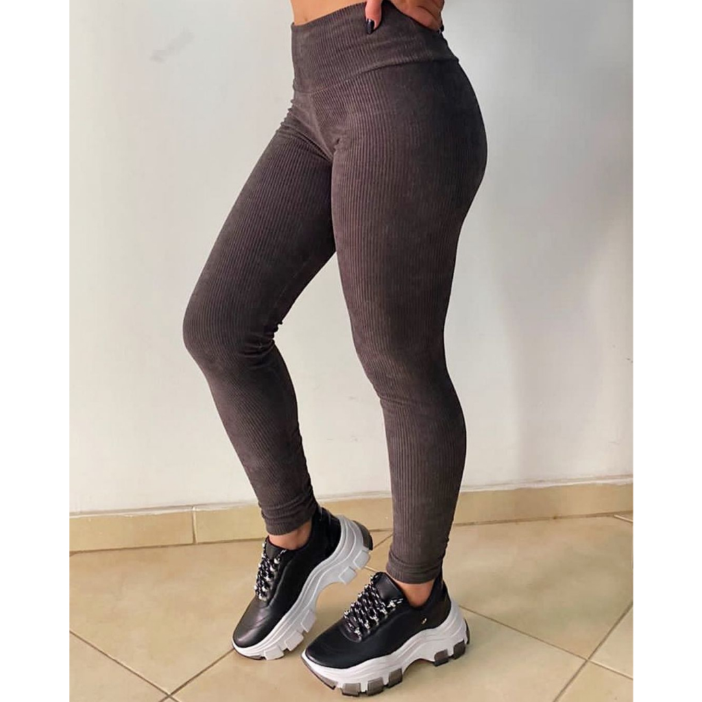 Calça de Veludo Legging Cotelê Cintura Alta Térmica Feminino Terra