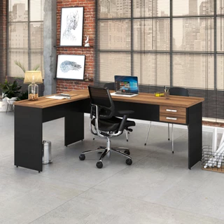 Mesa Para Escritório Em L 1,80x1,60m Tampo E Pés 30mm C/gav.