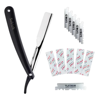 Kit Navalha Navalhete Profissional Barbeiro + 10 ou 5 lâminas Aço Inox Acabamento Barba Sobrancelha Rosto Corte