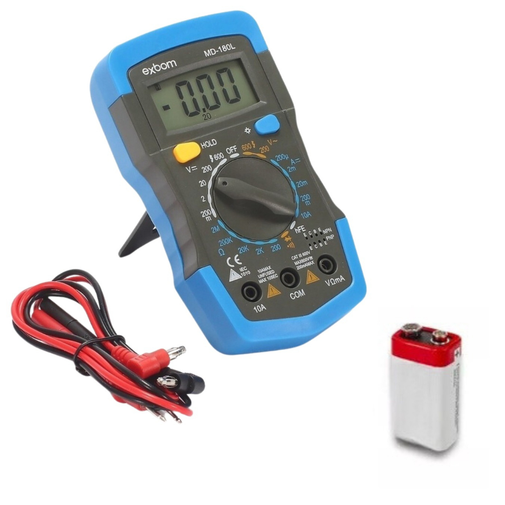 Multímetro Digital Profissional Portátil A Bateria Com Bip MD-180L/ MD-200L