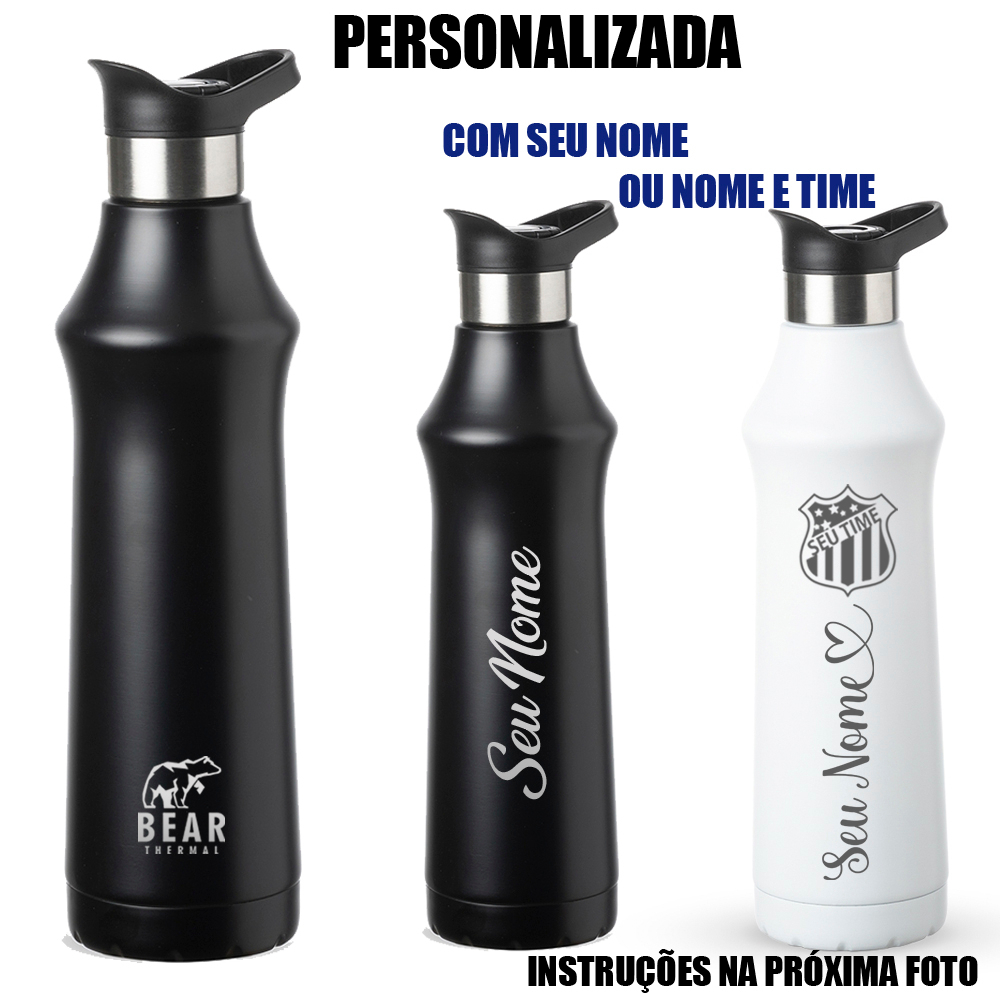 Garrafa Térmica Personalizada Nome ou nome e time Parede Dupla Inox ...