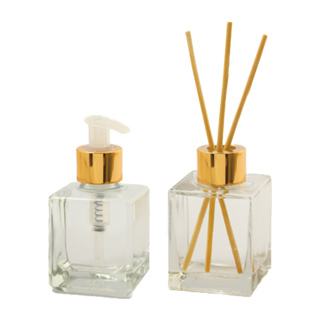 Kit 02 Frascos de Vidro Cubo 100ml Com Válvula Saboneteira Luxo + Tampa Difusor + Varetas