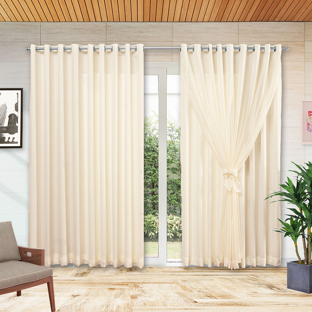 cortina sala e quarto 6,00 x 2,70 para varão microfibra com voil decoração casa
