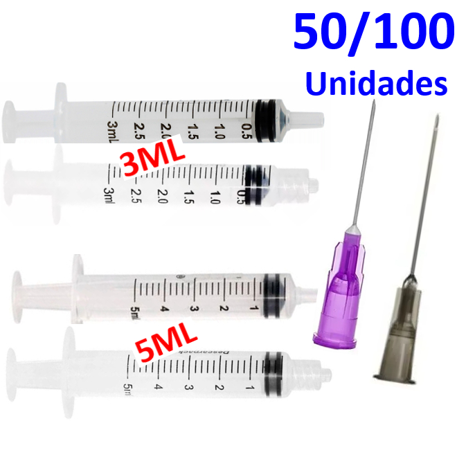 Seringa 3ml e 5ml Bico Liso/Rosca - Roxa/Cinza Medix ou Descarpack ...