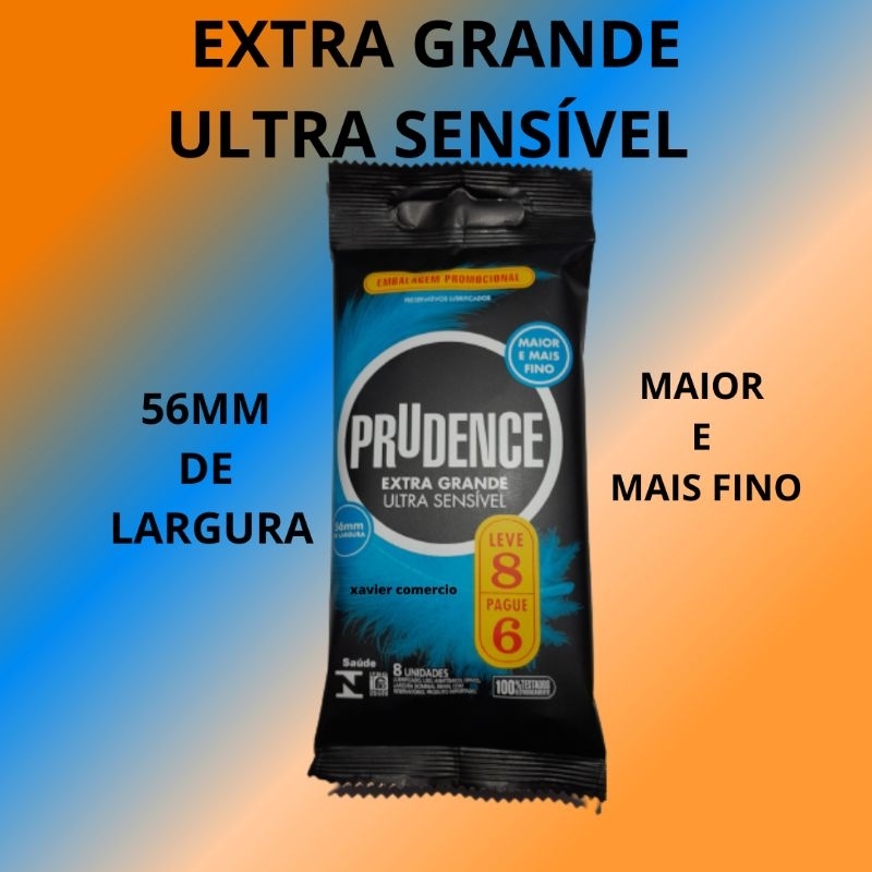 Camisinha Preservativo Prudence Extra Grande Ultra Sensível 56mm Leve 8 Pague 6