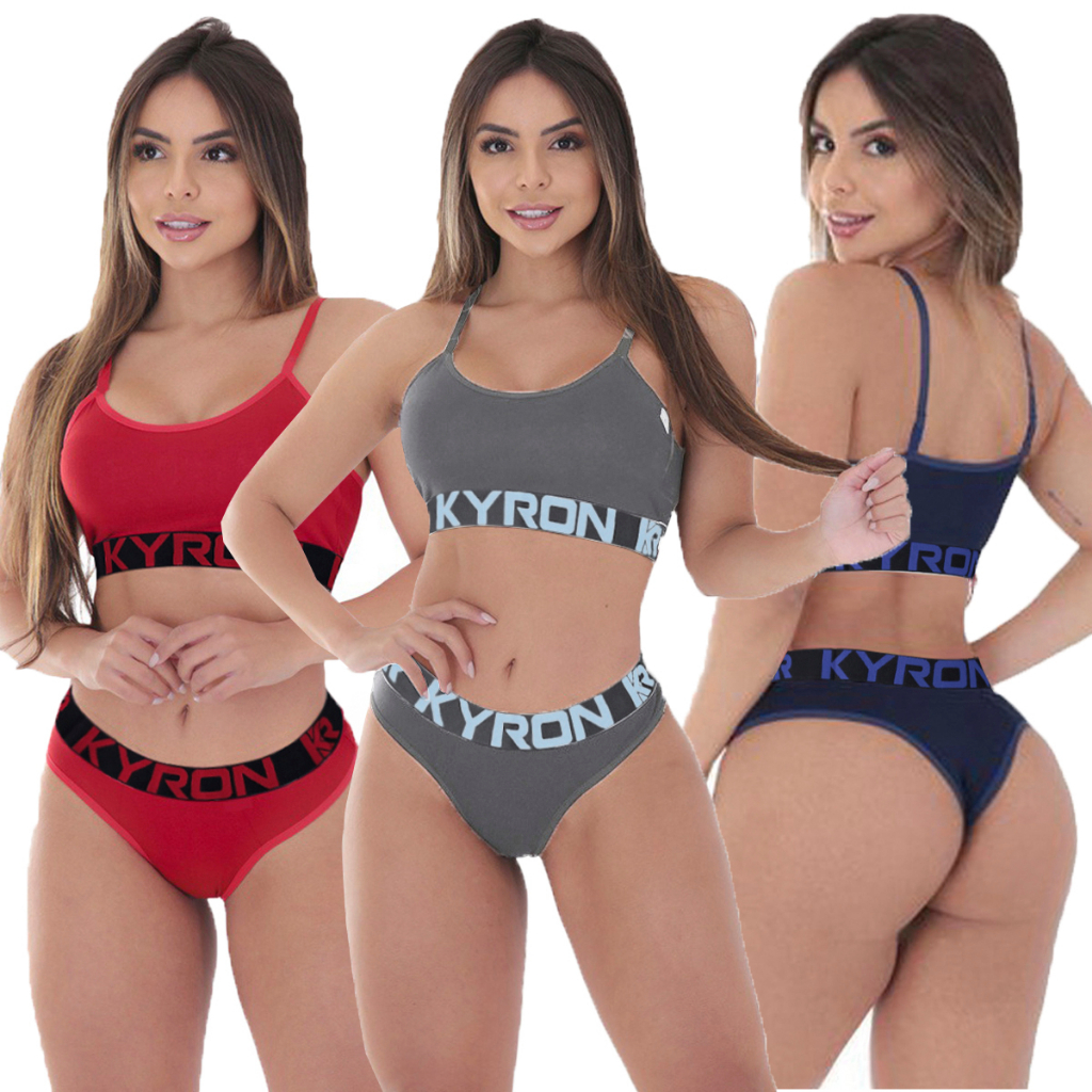 Kit 3 Conjuntos Feminino Ckyron Underwear Top e Calcinha Lingerie