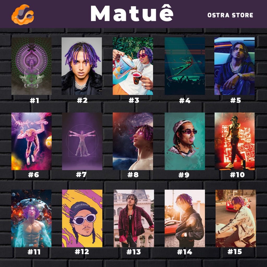 Matuê 01 a 15 - Música - Placa decorativa MDF - 14x20 28x20 - Quadro parede & decoração - Presente - trap - trapper - rap