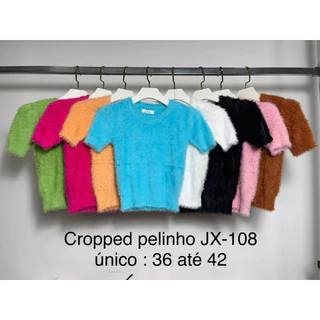 Cropped Blusa Feminina Pelúcia Pelinho manga curto Inverno