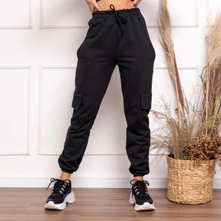 Calça de moletom lisa feminina casual moda inverno com detalhe de bolso Com flanelado