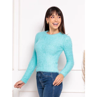 Cropped Blusa Feminina Pelúcia Pelinho Manga Inverno Jx-105