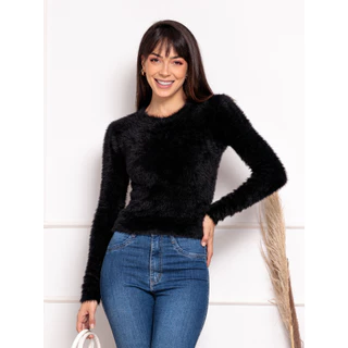 Cropped Blusa Feminina Pelúcia Pelinho manga comprito Invernojx-105