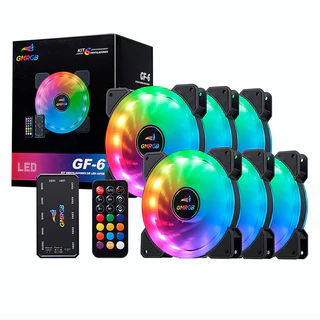 GMRGB Kit 6 120mm Cooler Fan Com Led Colorido Ventilação PC 1300RPM 12x12Cm + Controladora Interface SATA
